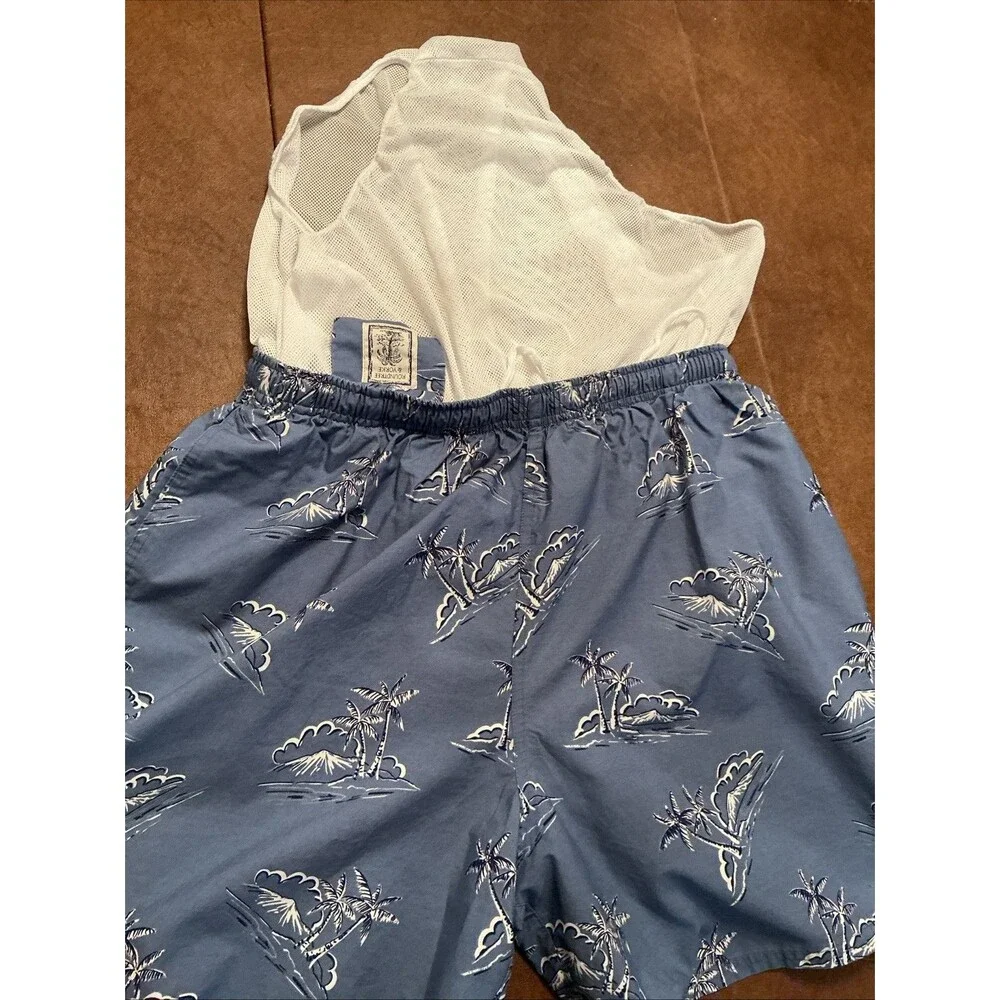 Roundtree & Yorke Men’s Beach Shirt & Swim Shorts Set Sz L Cotton